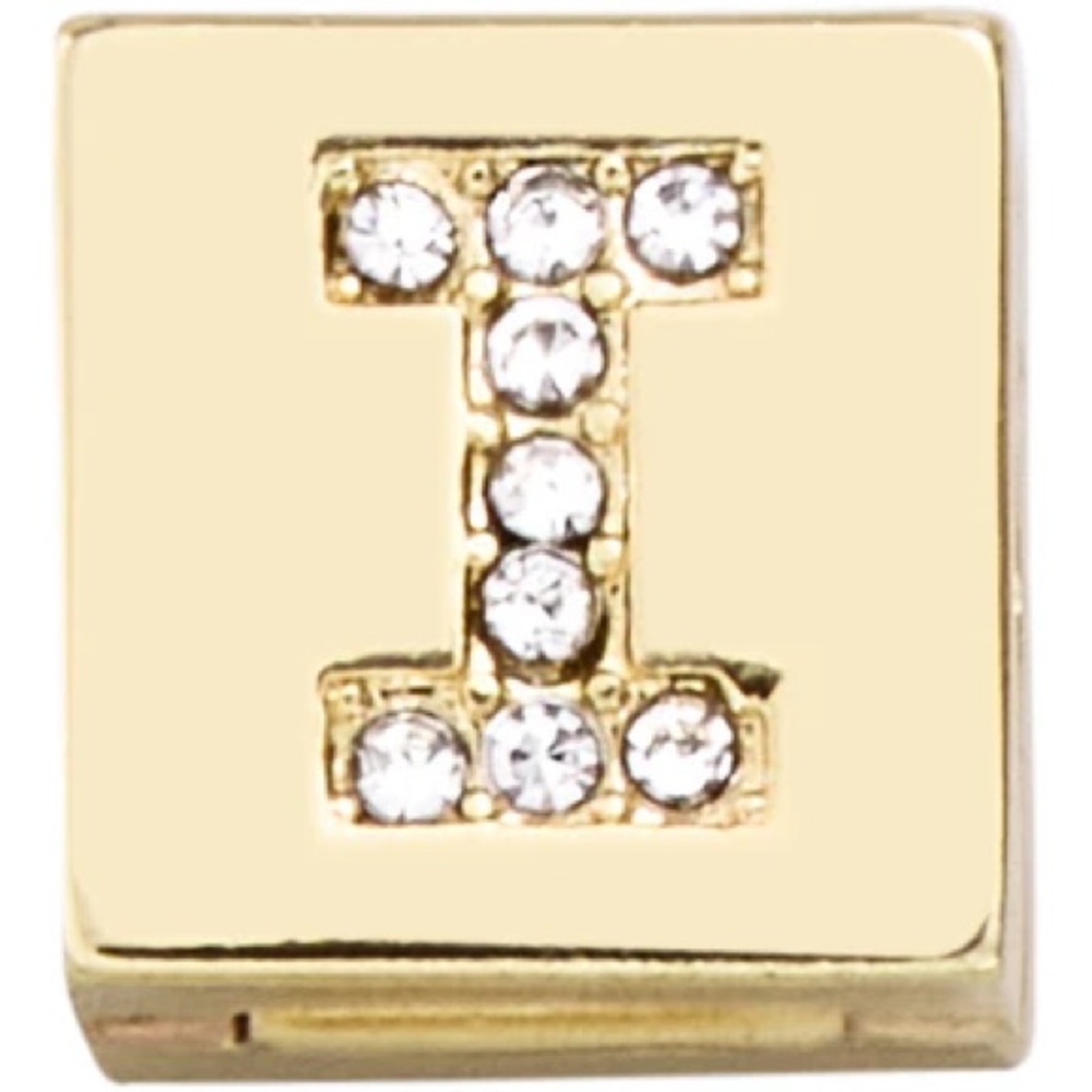 BaubleBar Gold Initial Charm with Crystals Square Hinge Letter Bead - I